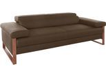 2,5-Sitzer W.SCHILLIG "finn", braun (mocca s37), B:230cm H:71cm T:106cm, Flachgewebe S22 (100% Polyester);Stoff S37 (100% Polyester);Longlife Xtra-Leder Z59: Glattleder mit modischer Prägung. Hautstärke 0, 9 - 1, 1 mm, Sofas, German Design Award 2016, Fußgestell Nussbaum natur, Breite 230 cm