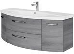 Waschtisch SAPHIR "Serie 4010 Keramik-Waschtisch mit Unterschrank, 144 cm breit", grau (graphit struktur quer nachbildung, graphit struktur quer nachbildung), B:144cm H:53,7cm T:49,5cm, Waschtische, Waschtisch, Waschplatz mit 2 Türen, 2 Schubladen, Badmöbel-Set mit Waschtisch