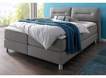 Boxspringbett MAINTAL, grau (hellgrau), Strukturstoff, Liegefläche B/L: 160cm x 200cm, H3, 7-Zonen-Kaltschaummatratze, Bezug bei beige, anthrazit und hellgrau: pflegeleichter Strukturstoff (100% Polyester);Bezug bei weiß und schwarz: Kunstleder (100% Polyurethan);Spiegelfläche der Matratzen: Material angeben (100% Polyester), Komplettbetten, Boxspringbett, inkl. Topper