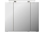 Badezimmerspiegelschrank SAPHIR "Serie 4010 Badezimmer-Spiegelschrank inkl. LED-Aufsatzleuchte", braun (eiche ribbeck quer nachbildung), B:80cm H:73,8cm T:17cm, Holzwerkstoff, Schränke, Badschrank 80 cm breit, 3 Türen, 6 Glas-Einlegeböden, inkl Türdämpfer
