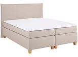 Boxspringbett HOME AFFAIRE "Houssay", beige, B:192cm L:205cm, Struktur fein (100% Polyester), Komplettbetten, Boxspringbett, inkl. Topper, 5 Breiten, 2 Härtegraden auch in Überlänge 220 cm