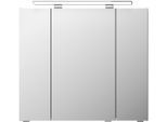Badezimmerspiegelschrank SAPHIR "Serie 4010 Badezimmer-Spiegelschrank inkl. LED-Aufsatzleuchte", grau (graphit struktur quer nachbildung), B:80cm H:73,8cm T:17cm, Holzwerkstoff, Schränke, Badschrank 80 cm breit, 3 Türen, 6 Glas-Einlegeböden, inkl Türdämpfer
