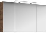 Badezimmerspiegelschrank SAPHIR "Serie 4010 Badezimmer-Spiegelschrank inkl. LED-Aufsatzleuchte", braun (eiche ribbeck quer nachbildung), B:120cm H:73,8cm T:17cm, Holzwerkstoff, Schränke, Badschrank 120 cm breit, 3 Türen, 6 Glas-Einlegeböden, inkl Türdämpfer
