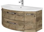 Waschtisch SAPHIR "Serie 4010 Keramik-Waschtisch mit Unterschrank, 120,5 cm breit", braun (eiche ribbeck quer nachbildung, eiche ribbeck quer nachbildung), B:120,5cm H:53,7cm T:48cm, Waschtische, Waschtisch, Waschplatz mit 2 Türen, 2 Schubladen, Badmöbel-Set mit Waschtisch