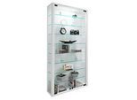 Wandvitrine Vitrosa Maxi, ohne LED-Beleuchtung, 8 Einlegeböden, 2 Flügeltüren, B 590 x T 180 x H 1140 mm, Glas & Holz, weiss