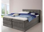 Boxspringbett HAPO, grau (anthrazit), Liegefläche B/L: 200cm x 200cm, kein Härtegrad, 7-Zonen-Kaltschaummatratze, Kopfteil, seitliche Unterbox und Obermatratze sind mit pflegeleichtem Feinstrukturstoff in Leinenoptik (100% Polyester) bezogen;Die Oberseite der Unterfederung und die Ober- und Unterseite der Obermatratze sind jeweils mit einem rutschhemmenden Stoff aus 100% Polyester bespannt., Kompl