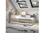 Schlafzimmer-Set GAMI, weiß (kastanie natur nachbildung, weiß), B:120cm H:104cm T:221cm, Holzwerkstoff, Schlafzimmermöbel-Sets, Ideal für Kinder und Jugendzimmer