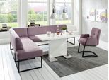 Eckbank EXXPO - SOFA FASHION "Affogato, hoher Sitzkomfort, bequem", lila (flieder), B:197cm H:82cm T:265cm, Struktur: Webvelour 100% Polyester, Sitzbänke, Eckbank, Frei im Raum stellbar