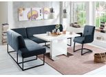 Eckbank EXXPO - SOFA FASHION "Affogato, bequem und elegant, hochwertige Detailverarbeitung", blau (navy), B:157cm H:82cm T:245cm, Struktur: Webvelour 100% Polyester, Sitzbänke, Eckbank, Frei im Raum stellbar