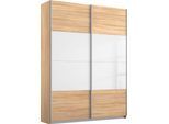 Schwebetürenschrank RAUCH "Quadra Bestseller Schlafzimmerschrank in vielen Breiten", braun (struktureichefarben hell, weißglas), B:136cm H:230cm T:62cm, Schränke, Kleiderschrank Garderobenschrank Schrank mit Glaselementen