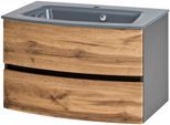 Waschtisch WELLTIME "Kaunas", grau (wotaneiche, grafitgrau, grafitgrau), B:80cm H:56cm T:47cm, Waschtische, Waschtisch, Breite 80 cm, mit Soft-Close Funktion