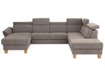 Wohnlandschaft HOME AFFAIRE "Conville U-Form", braun (latte), B:322cm H:84cm T:217cm, 100% Polyester, Sofas, Wohnlandschaft, Kopfteilverstellung wahlweise mit Bettfunktion und Bettkasten