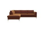 Ecksofa FLEXLUX "Fiore, L-Form", braun (cognac), B:241cm H:85cm T:225cm, 100% Polyester, Sofas, Ecksofa, breite Armlehnen, Füße Alu/Eiche, B/T 241/225 cm, Kaltschaum im Sitz