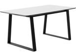 Esstisch HAMMEL FURNITURE "Meza Designtisch mit Auszugsfunktion und 2 Einlegeplatten", weiß (weiß, schwarz), B:210cm H:73,5cm T:100cm, Tischplatte: Weiß laminat (MDF-Kante natur), Gestell: Pulverbeschichtetes schwarzes Metall, RAL9005 matt;Mit nanobehandeltem Laminat, einer matten, seidigen Oberfläche, die Fingerabdrücke abweist und langlebig und hygienisch ist;Mit nanobehandeltem Laminat, einer m
