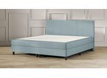 Emma One Boxspringbett - blau - 180x200 cm - braune Füße