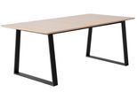 Esstisch HAMMEL FURNITURE "Meza Designtisch mit Auszugsfunktion und 2 Einlegeplatten", beige (naturfarben, schwarz), B:210cm H:73,5cm T:100cm, Tischplatte: Weiß pigmentiertes, matt lackiertes Eichenfurnier (MDF-Kante natur), Gestell: Pulverbeschichtetes schwarzes Metall, RAL9005 matt;Tischplatte mit Anti-Finger-Print;Tischplatte mit Anti-Finger-Print, Tische, Esstisch, abgerundete Tischplatte MDF,