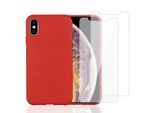 Hülle iPhone X/XS und 2 schutzfolien - Natürliches Material - Rot