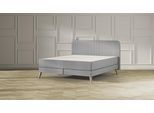 Emma Elite Boxspringbett Comfort - Dunkelgrau - 180x200 cm - Kopfteil Streifen - Natur Füße
