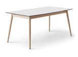 Esstisch HAMMEL FURNITURE "Meza Designtisch mit Auszugsfunktion und 2 Einlegeplatten", weiß (weiß, naturfarben), B:210cm H:73,5cm T:100cm, Tischplatte: Weiß laminat (MDF-Kante natur), Gestell: Weiß pigmentiertes Eiche;Mit nanobehandeltem Laminat, einer matten, seidigen Oberfläche, die Fingerabdrücke abweist und langlebig und hygienisch ist;Mit nanobehandeltem Laminat, einer matten, seidigen Oberfl