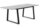 Esstisch HAMMEL FURNITURE "Meza Designtisch mit Auszugsfunktion und 2 Einlegeplatten", weiß (weiß, schwarz), B:165cm H:73,5cm T:90cm, Tischplatte: Weiß laminat (MDF-Kante natur), Gestell: Pulverbeschichtetes schwarzes Metall, RAL9005 matt;Mit nanobehandeltem Laminat, einer matten, seidigen Oberfläche, die Fingerabdrücke abweist und langlebig und hygienisch ist;Mit nanobehandeltem Laminat, einer ma