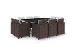 vidaXL 11-tlg. Garten-Essgruppe mit Auflagen Poly Rattan Braun
