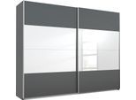 Schwebetürenschrank RAUCH "Quadra", grau (grau metallic, spiegel), B:271cm H:210cm T:62cm, Schränke, mit Spiegelelementen