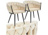 tectake® Set Esszimmerstuhl, gepolstert, mit Samtbezug, Knotendesign, schlanke Stahlbeine, 60,5 x 55 x 75 cm