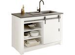 Spülenschrank HOME AFFAIRE "Sherwood", weiß (pnie weiß dekor), B:133cm H:93cm T:64cm, Holzwerkstoff, Schränke, Spülenschrank, mit Scheunentorbeschlag aus Metall, Breite der Arbeitsplatte 133 cm