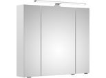 Spiegelschrank SAPHIR "Quickset Badschrank, 3 Spiegeltüren, 6 Einlegeböden, 80 cm breit", weiß (weiß glanz, weiß hochglanz), B:80cm H:70cm T:16cm, Holzwerkstoff, Schränke, Spiegelschrank Spiegelschrank mit Beleuchtung, inkl. LED-Beleuchtung, Türdämpfer, Schalter-/Steckdosenkombination
