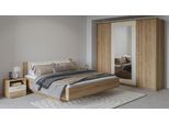 Schlafzimmer-Set HOME AFFAIRE "Bitry,Set 4-St(Bett 180 cm, 2xNako, Drehtürenschrank)", braun (wildeiche), B:184cm H:86cm T:205cm, Schlafzimmermöbel-Sets, Komplettschlafzimmer, viel Stauraum, fühlbare Struktur, Holzoptik