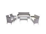 3-2-1-1 Poly-Rattan Garten-Garnitur Hamar, Lounge-Set Sitzgruppe Sofa ~ grau, Kissen creme