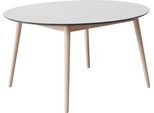 Esstisch HAMMEL FURNITURE "Meza Designtisch mit Auszugsfunktion und 2 Einlegeplatten", weiß (weiß, naturfarben), B:135cm H:73,5cm T:135cm, Tischplatte: Weiß laminat (MDF-Kante natur), Gestell: Gestell: Weiß pigmentierte Eiche matt Lack (Massivholz);Mit nanobehandeltem Laminat, einer matten, seidigen Oberfläche, die Fingerabdrücke abweist und langlebig und hygienisch ist, Tische, Esstisch, Ø135(231