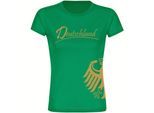 multifanshop Damen T-Shirt - Deutschland - Adler seitlich Gold - Druck gold metallic - Frauen