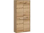 welltime Midischrank »Kayu, Höhe 132cm, stehend/hängend montierbar, 2 Türen, 3 Einlegeböden«, einzigartiges Griffdesign, Badschrank, Bad-Möbel, Badezimmer, Bad