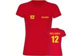 multifanshop Damen T-Shirt - Belgien - Trikot Nummer 12 - Druck gelb - Frauen