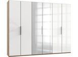 Kleiderschrank WIMEX "Level by fresh to go", braun (plankeneichefarben, weißglas), B:300cm H:236cm T:58cm, Schränke, Kleiderschrank Drehtürenschrank, mit Glas- und Spiegeltüren