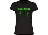 multifanshop Damen T-Shirt - Brasilien - Herzschlag - Druck gelb - Frauen