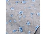 Baumwoll-Trachtenstoff "Blumen", silber/blau