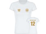 multifanshop Damen T-Shirt - Deutschland - Adler Retro Trikot 12 Gold - Druck gold metallic - Frauen