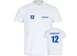 multifanshop Kinder T-Shirt - Darmstadt - Trikot Nummer 12 - Druck blau - Kind