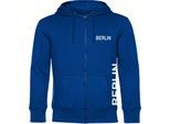 multifanshop Kapuzen Sweatshirt Jacke - Berlin blau - Brust & Seite - Druck weiß - Sweat