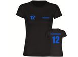 multifanshop Damen T-Shirt - Paderborn - Trikot Nummer 12 - Druck blau - Frauen