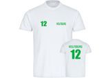 multifanshop Herren T-Shirt - Wolfsburg - Trikot Nummer 12 - Druck grün - Männer