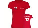 multifanshop Damen T-Shirt - Bayern - Trikot Nummer 12 - Druck weiß - Frauen