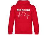multifanshop Kapuzen Sweatshirt - Augsburg - Herzschlag - Druck weiß - Hoodie