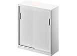Schäfer Shop Genius Schiebetürenschrank TETRIS SOLID, 3 OH, 2 Fachböden, B 1000 mm, 19 mm Abdeckplatte, weiss/weissalu