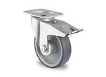 CASCOO Lenkrolle P2V2, mit Totalfeststeller, Rad-ø 100 mm x B 32 mm, Polypropylen-Felge, Elastomer-Lauffläche, grau, Rollenlager, bis 100 kg