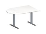 Schäfer Shop Genius Konferenztisch MODENA FLEX, Halbkreis, T-Fuss Rechteckrohr, B 1400 x T 1000 x H 650-850 mm, weiss/weissaluminium RAL 9006