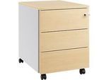Schäfer Shop Pure Rollcontainer 333, Stahlkorpus, Holzfront, Rollen, abschliessbar, B 435 x T 565 x H 567 mm, 3 Schübe, Ahorn/weissaluminium