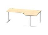 Schäfer Shop Genius Winkelschreibtisch MODENA FLEX 90°, Ansatz rechts, T-Fuss-Rundrohr, B 2000 mm, ahorn/weiss
